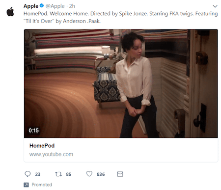 Video della scheda del sito Web di Twitter Apple