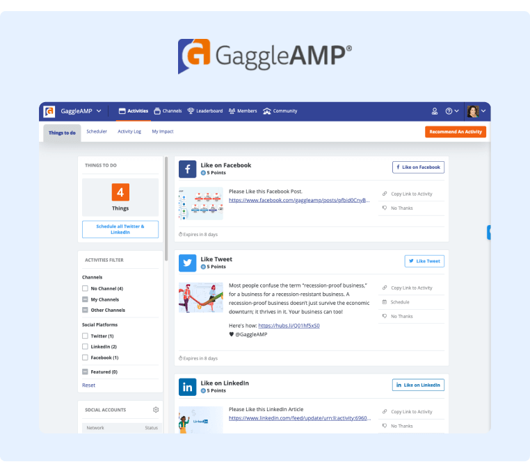 Enterprise Social Media Management - แดชบอร์ดสมาชิก GaggleAMP
