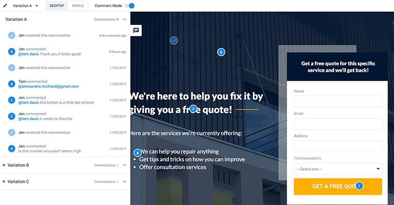 escalar páginas de destino post-clic colaboración comentario feed