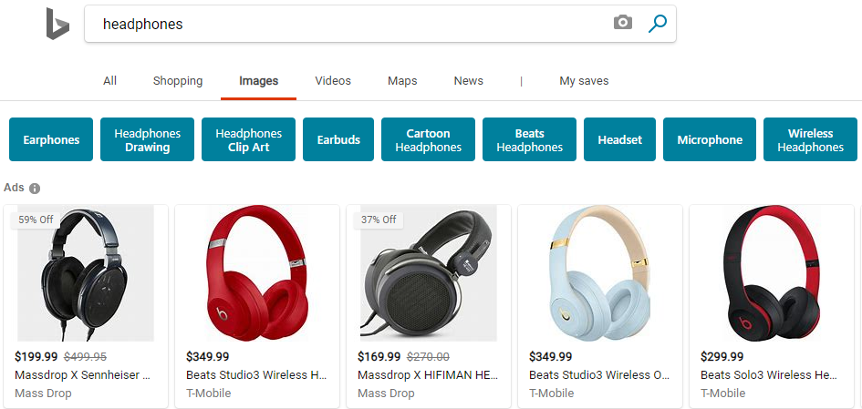 Guia de imagens de anúncios da lista de produtos do Bing