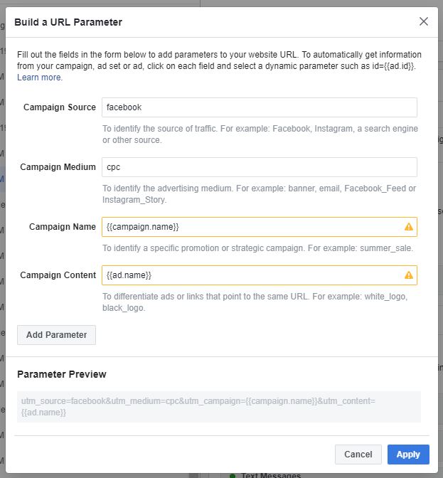 campi nascosti URL di tracciamento di Facebook