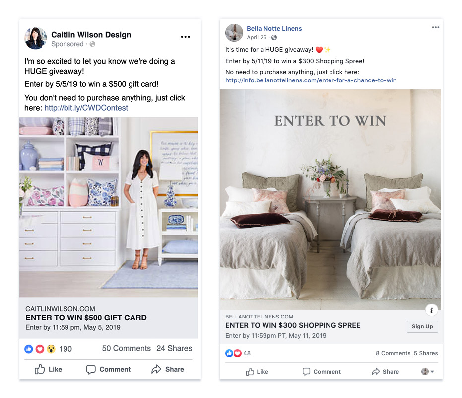 Concours Facebook exemples simples