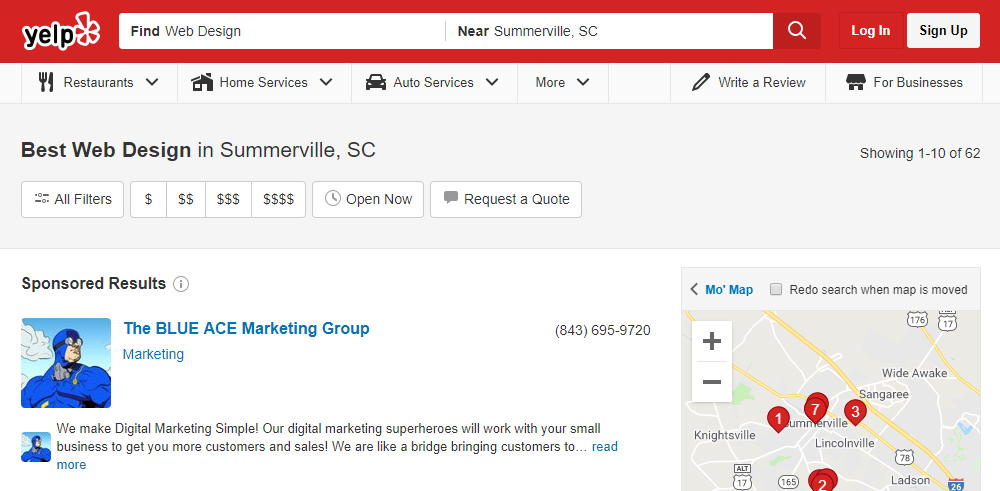 Yelp vs penempatan Google Ads