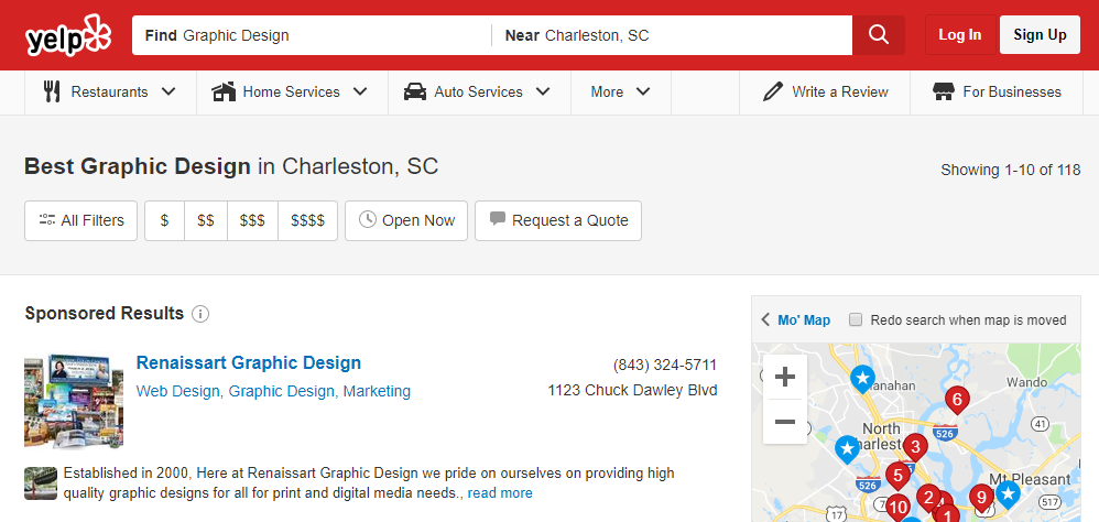 Iklan Yelp vs. Hasil yang disponsori Google Ads
