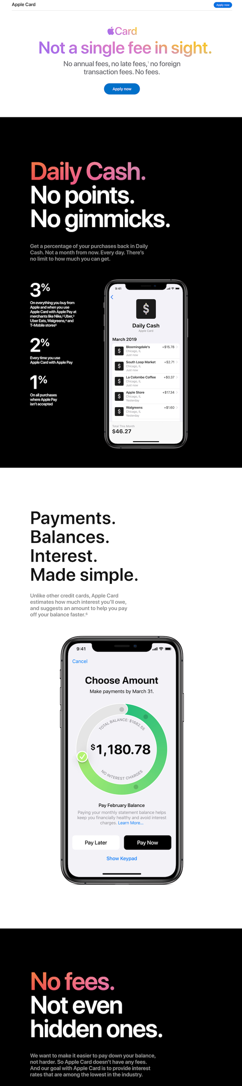 Apple Card لا توجد رسوم بعد النقر على الصفحة المقصودة