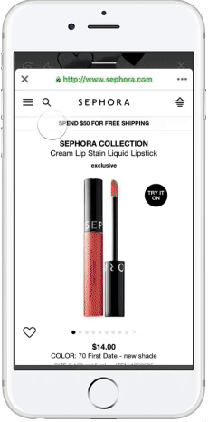 Sephora Facebook AR 広告の例