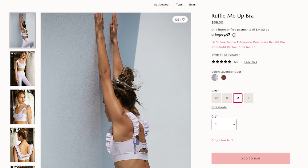 Free People チェックアウト ページの希少性の例
