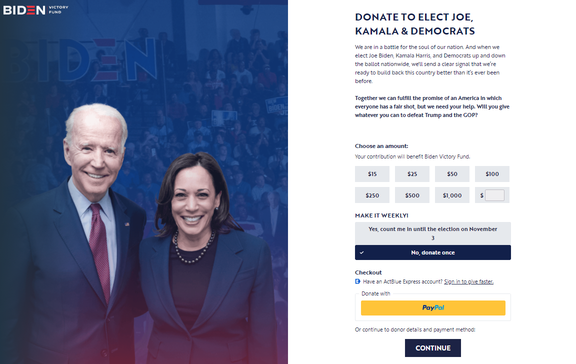 Biden menyumbangkan halaman arahan