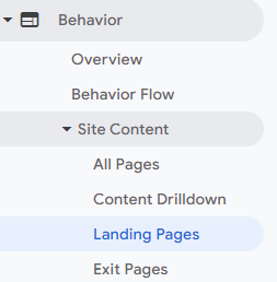 Scheda della pagina di destinazione di Google Analytics