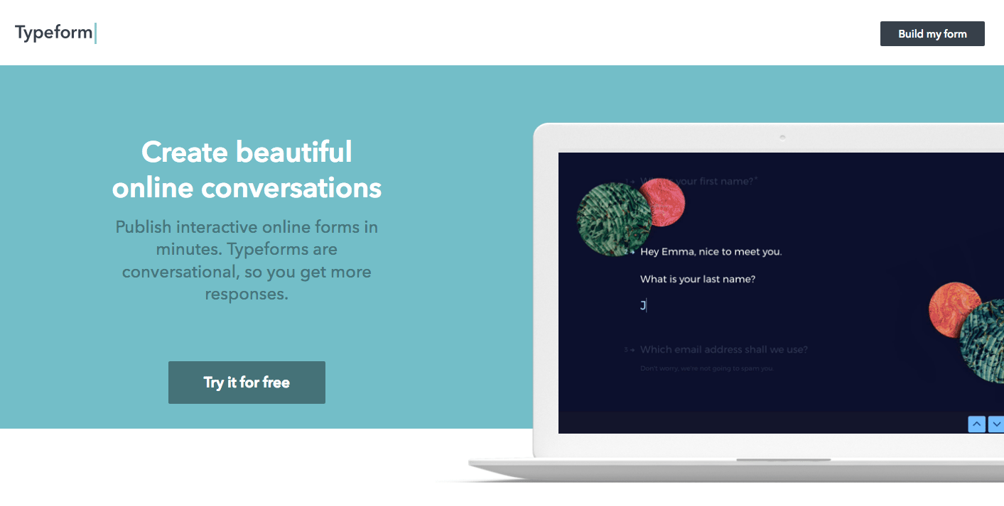 Questa immagine è un esempio di landing page di retargeting di Typeform.