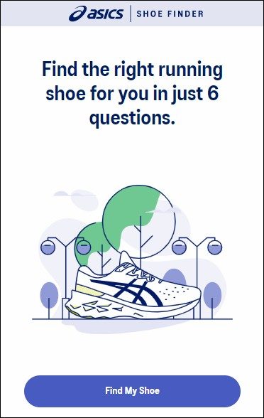 Asics 신발 찾기 온라인 퀴즈 예
