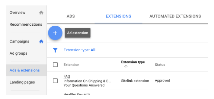 Google 広告拡張機能の設定