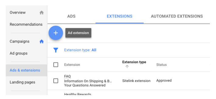 Configuration des extensions Google Ads