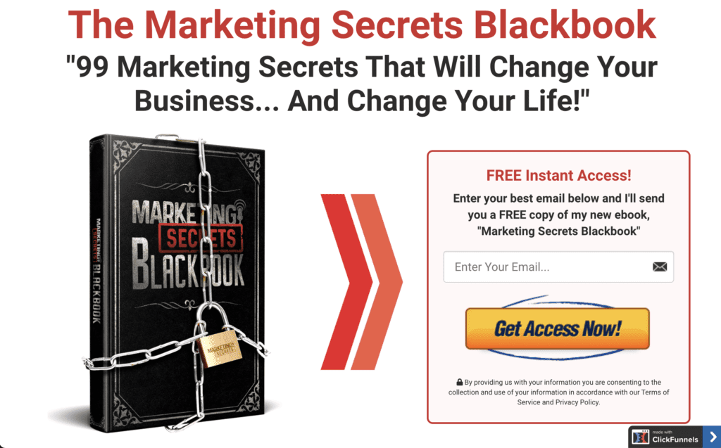livro negro de segredos de marketing de clickfunnels - exemplo de página de destino