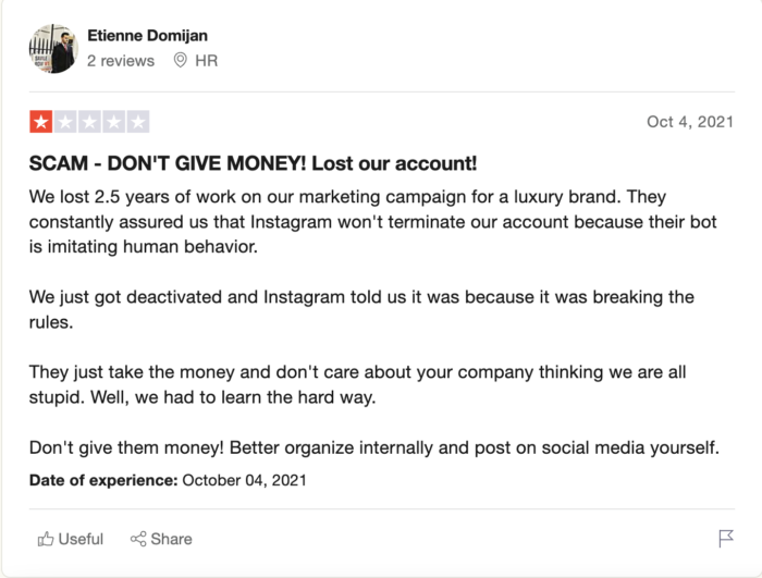 etienne domijan による stimsocial ユーザー trustpilot レビュー