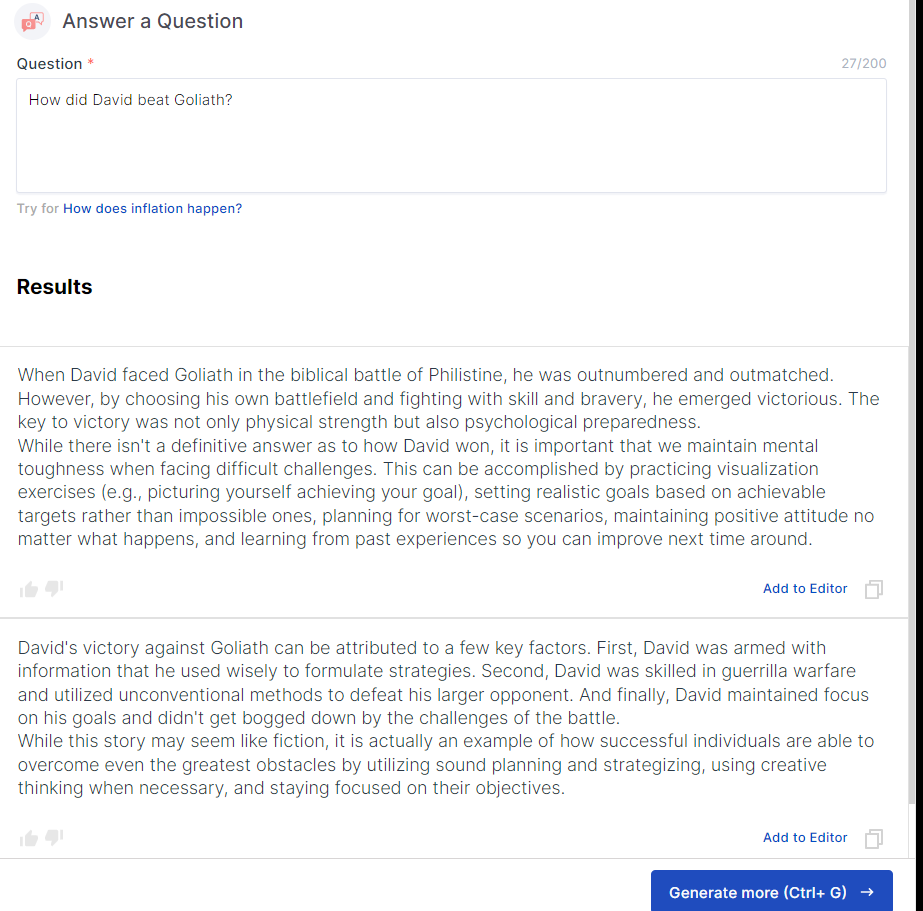 Cuplikan layar contoh Q&A Scalenut