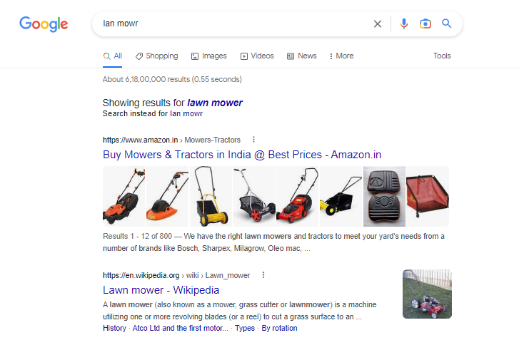 Tangkapan layar pencarian Google untuk lan mowr