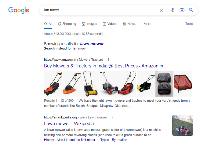 Zrzut ekranu wyszukiwarki Google dla lan mowr