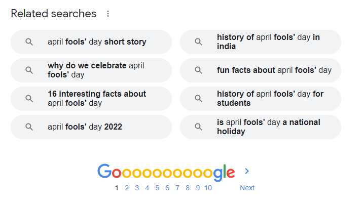 Screenshot des Google SERP Related Searches Section 2022