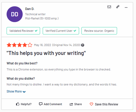 Screenshot #1 of customer reviews for Linguix