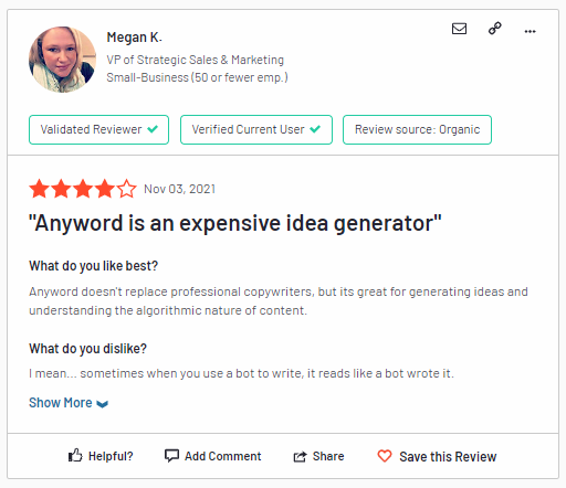 Screenshot n. 1 delle recensioni dei clienti per Anyword