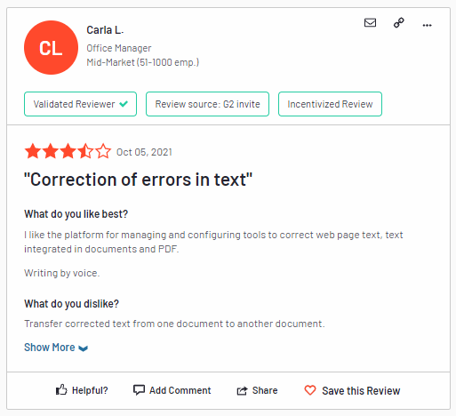 Screenshot delle recensioni dei clienti verificate per ProWritingAid‍