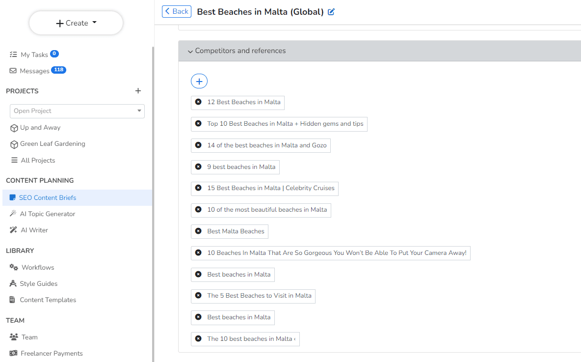 Krótki opis treści Narrato SEO dla badań konkurencji