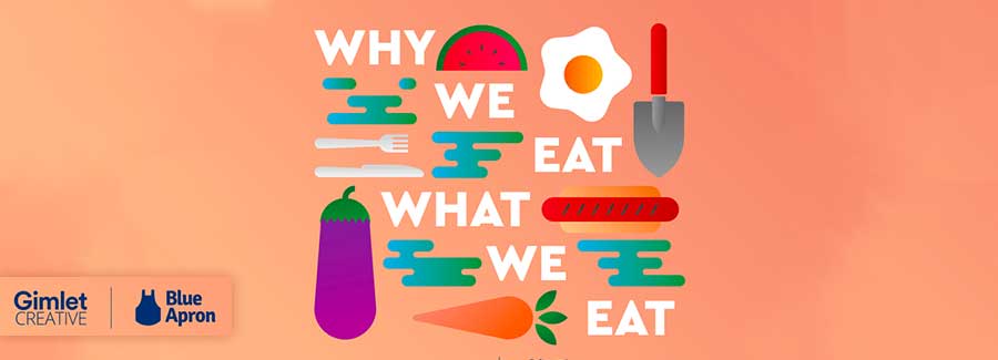 The colourful logo of Blue Apron's podcast which features hand drawn food.