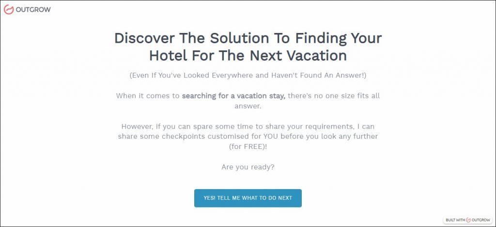 esempio di quiz sulla ricerca di hotel