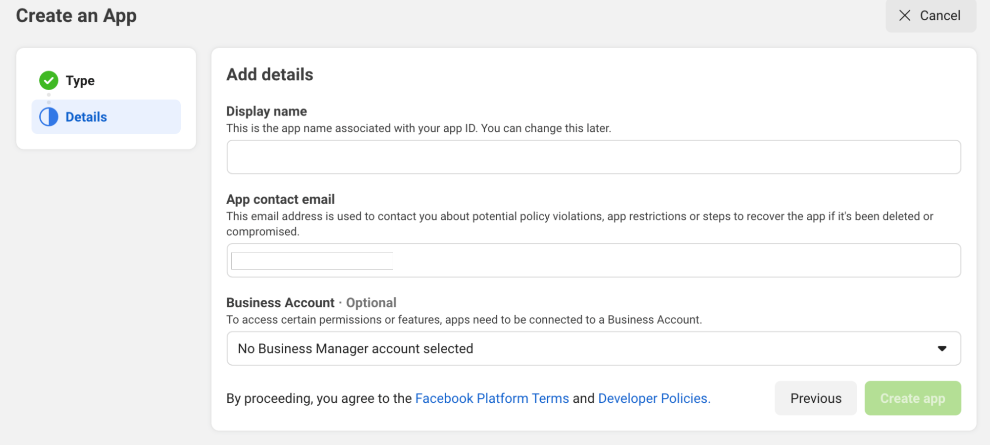 Facebook 광고 앱 세부정보
