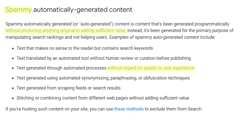 wytyczne Google dotyczące spamerskich treści generowanych automatycznie
