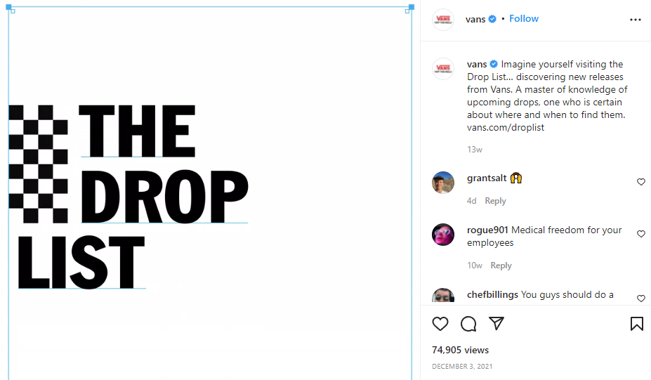 Postingan Instagram Vans