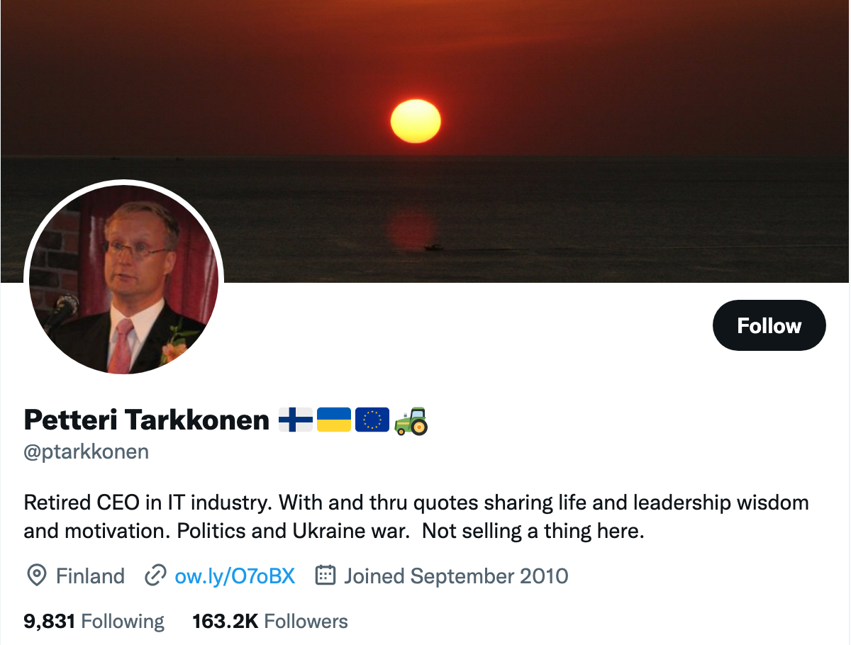 Twitter biyografi örneği: Petteri Tarkkonen