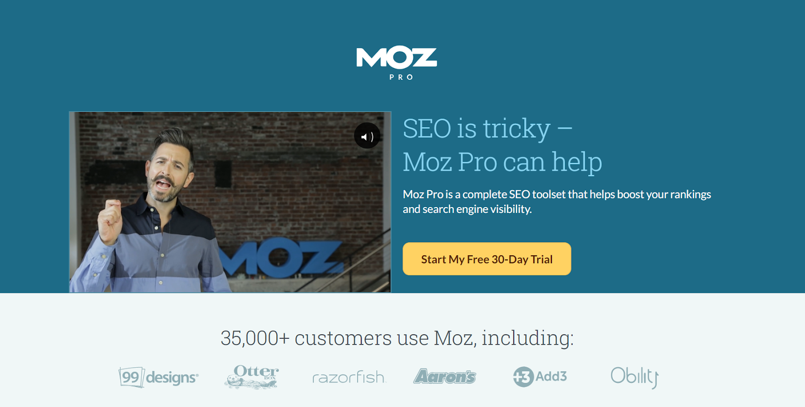 Moz SEO ツールのホームページのスクリーンショット