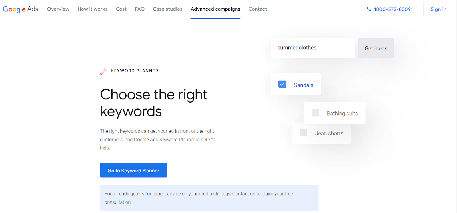 Screenshot der Homepage des Google Keyword Planner SEO-Tools