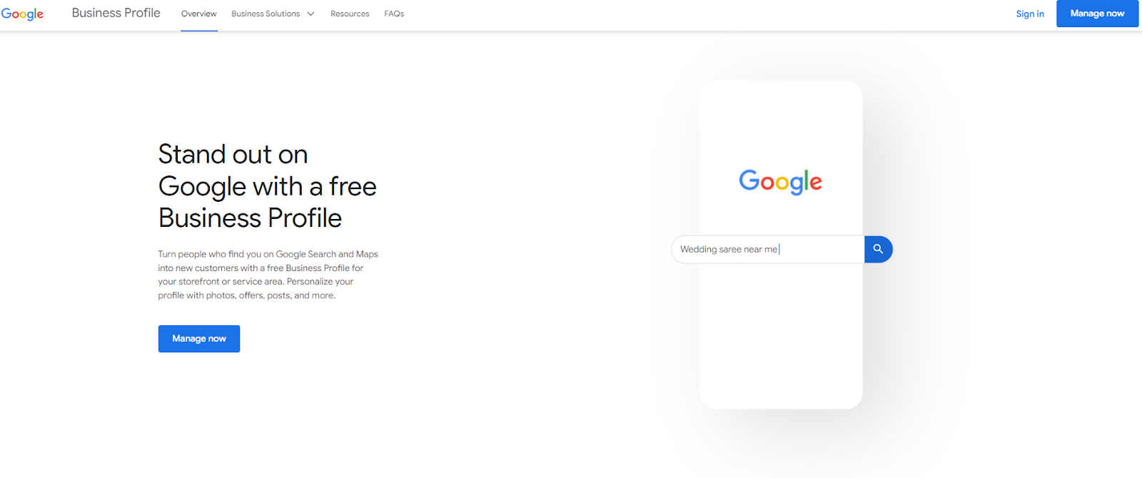 Captura de tela da página inicial da ferramenta de SEO do Perfil comercial do Google