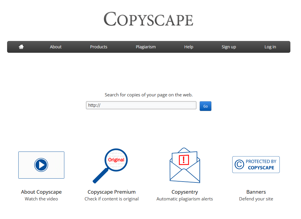 Copyscape SEO 도구 홈페이지 스크린샷