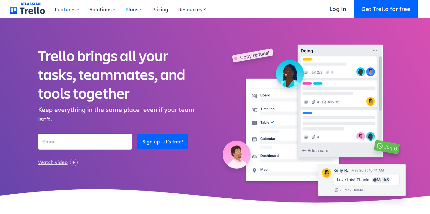 Captura de pantalla de la herramienta de marketing de contenido Trello