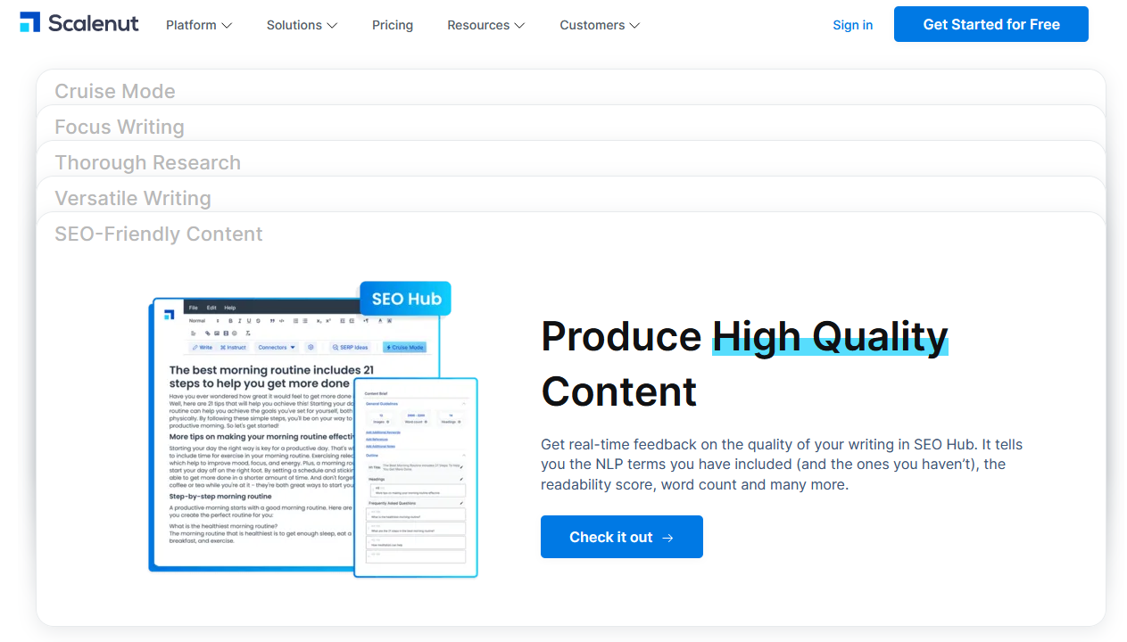 Captura de pantalla de la herramienta de marketing de contenido Scalenut