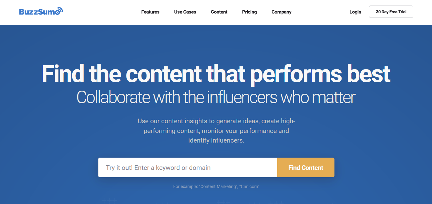 Captura de pantalla de la herramienta de marketing de contenidos BuzzSumo