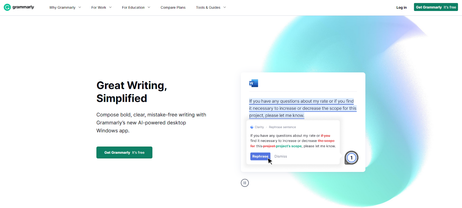 Captura de pantalla de la herramienta de marketing de contenido Grammarly