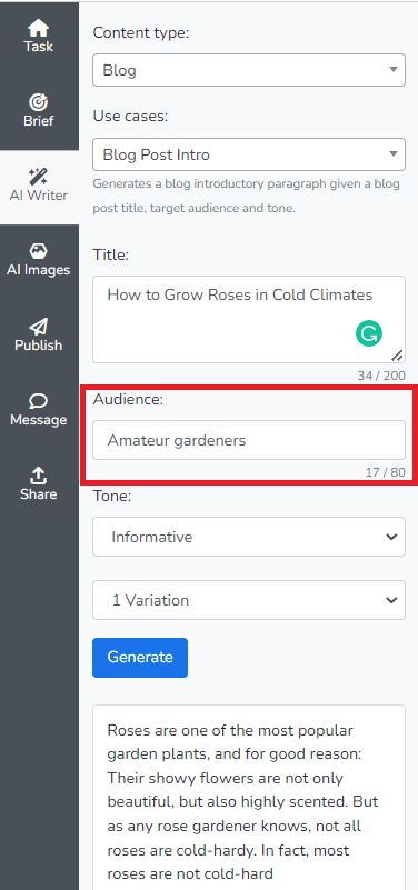 การสร้างเนื้อหา AI บนผู้ช่วยเขียน AI ของ Narrato - การพิจารณาผู้ชม