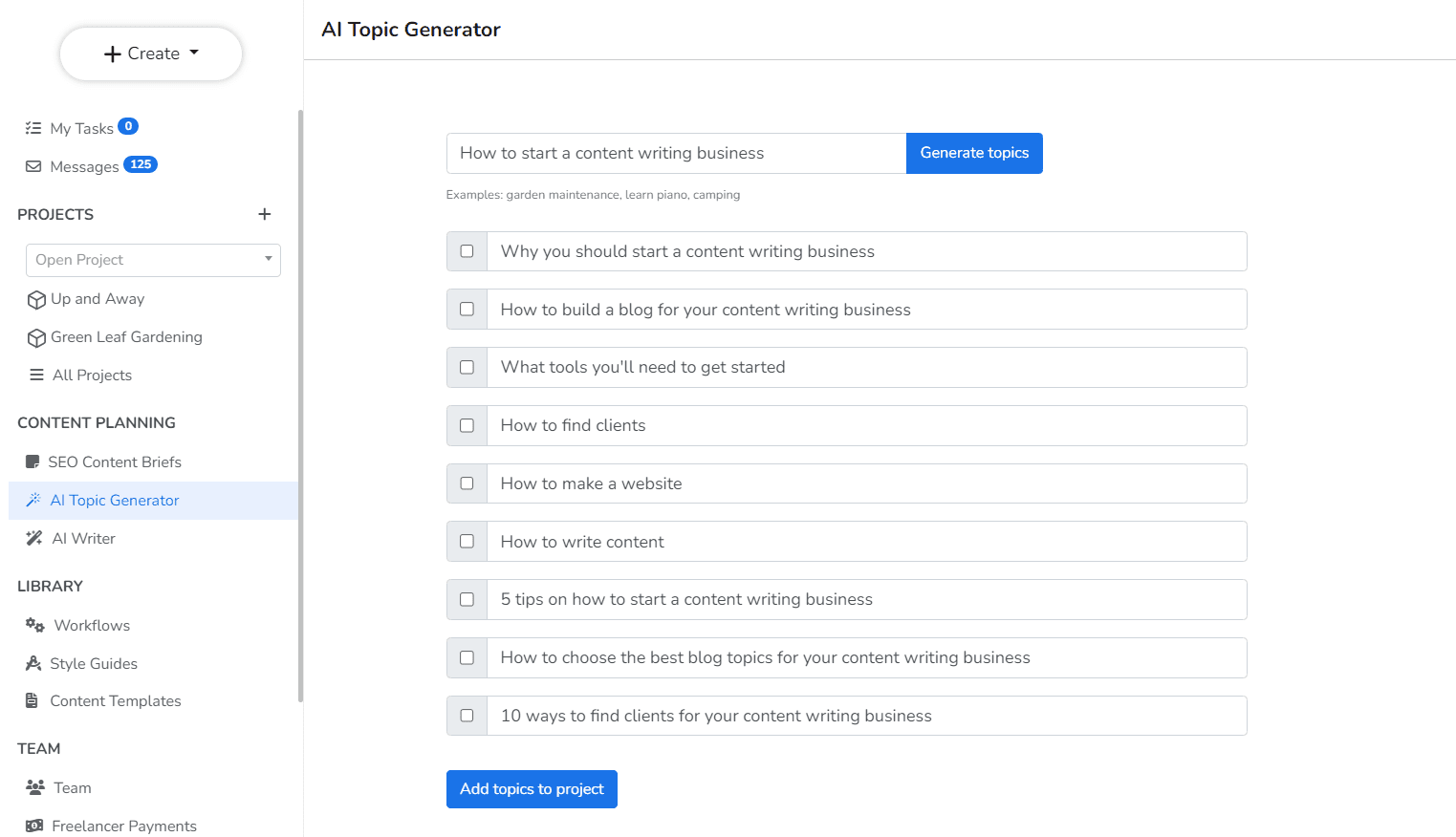 Escritor de blog AI - generador de temas de blog en Narrato