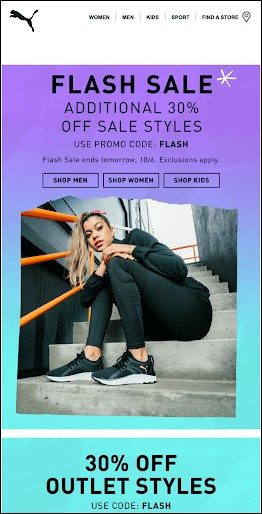 exemplu de campanie puma de vânzare flash