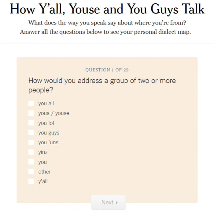 Exemple de contenu interactif : quiz NYT Dialog