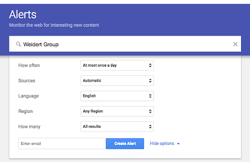 Configuración de alertas de Google