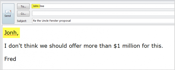 e-mail z błędnie napisanym imieniem