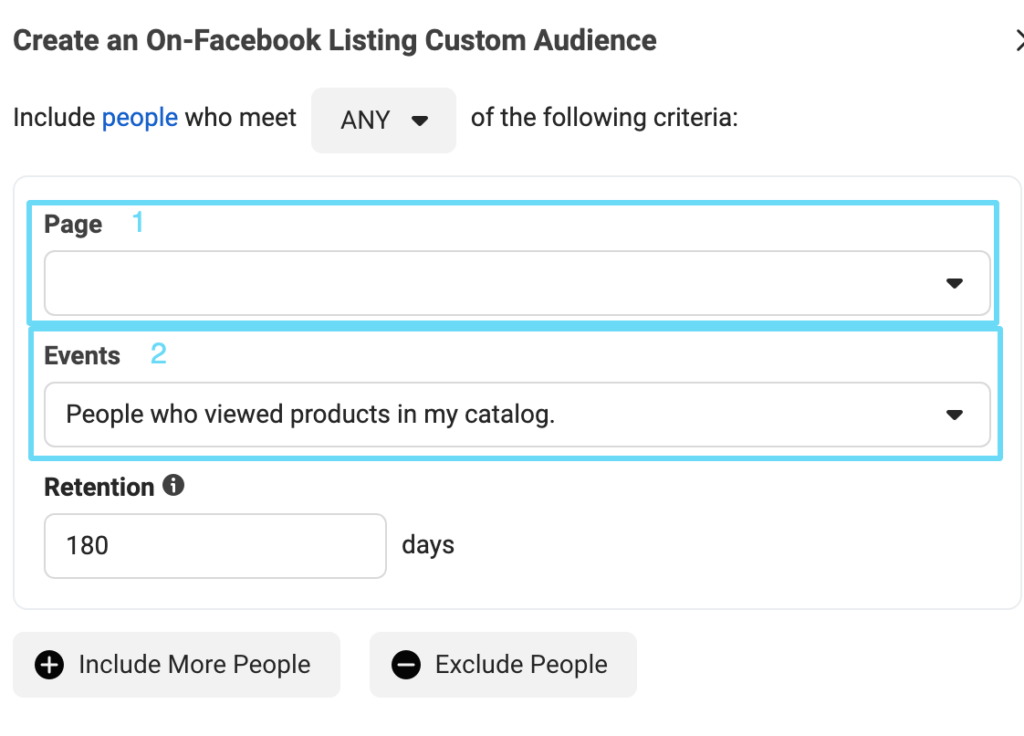 Facebook 광고 관리자 Facebook 내 목록 설정
