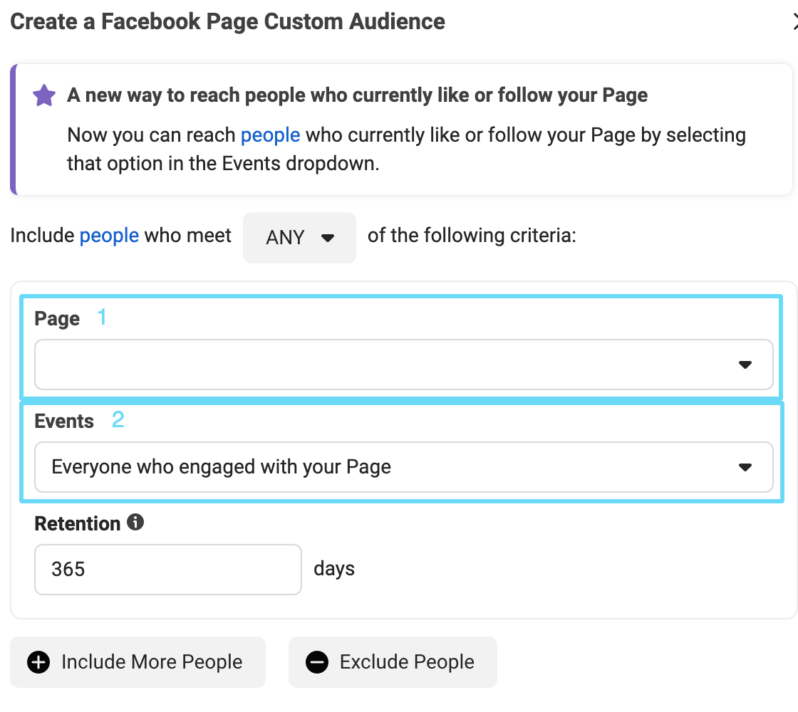 Facebook 광고 관리자 Facebook 페이지 잠재고객 설정