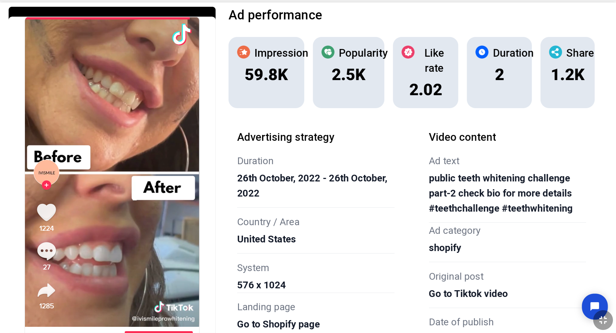 flowpy tiktok ads strumento spia annuncio 1